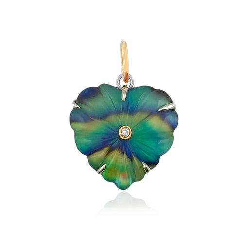 Abalone, Clear Chalcedony & Diamond Pendant - "Luminescent Heart"