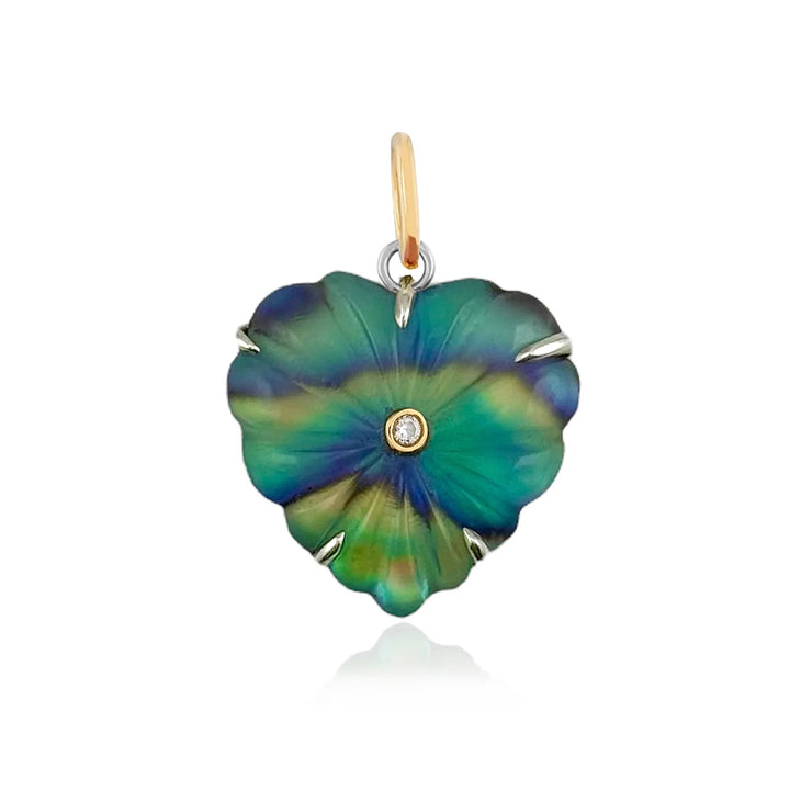 Abalone, Clear Chalcedony & Diamond Pendant - "Luminescent Heart"