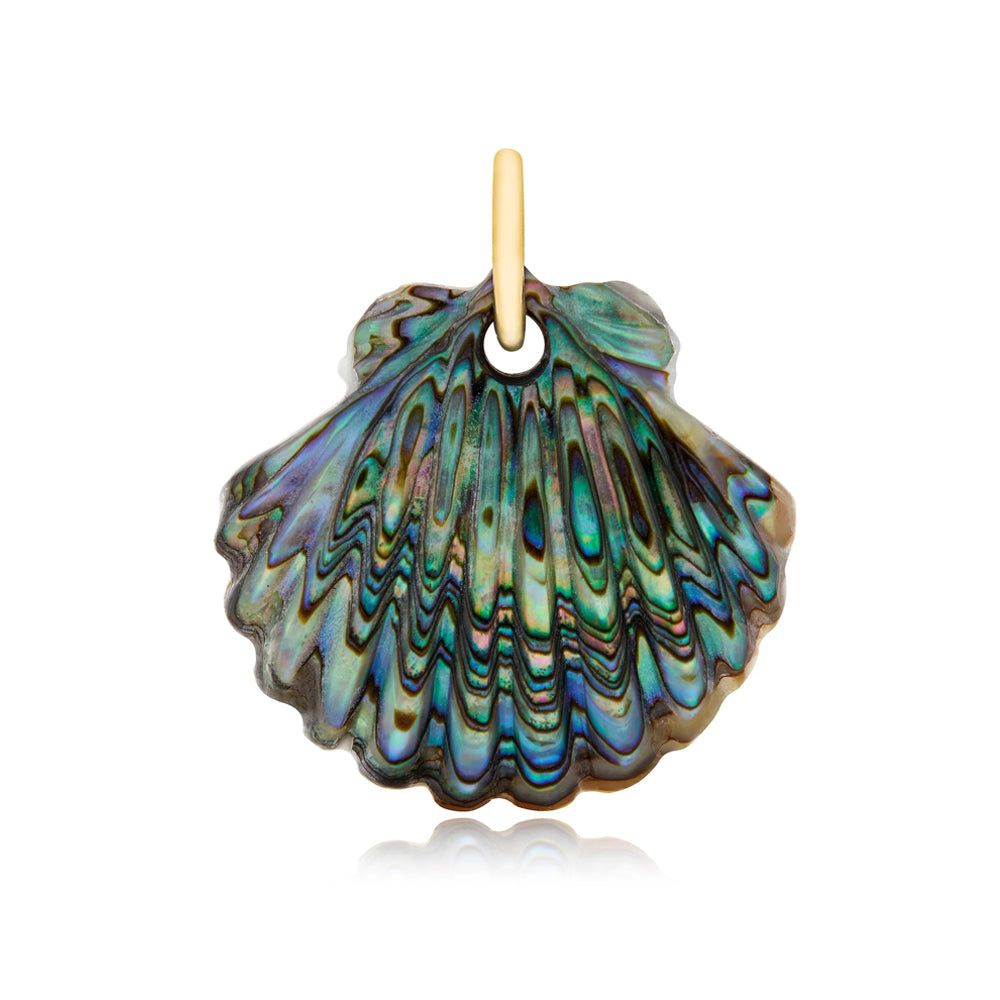 Abalone, Chalcedony & Diamond Pendant - "Luminescent Scallop Shell"