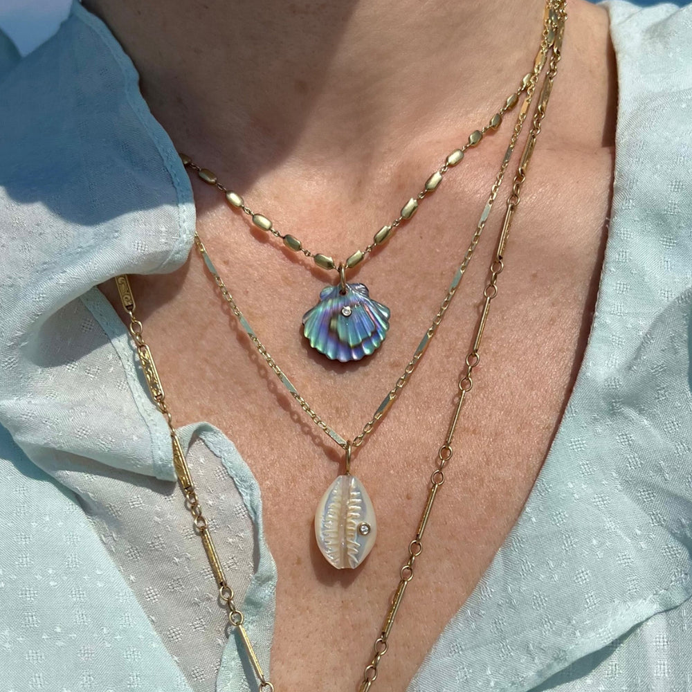 Abalone, Chalcedony & Diamond Pendant - "Luminescent Scallop Shell"