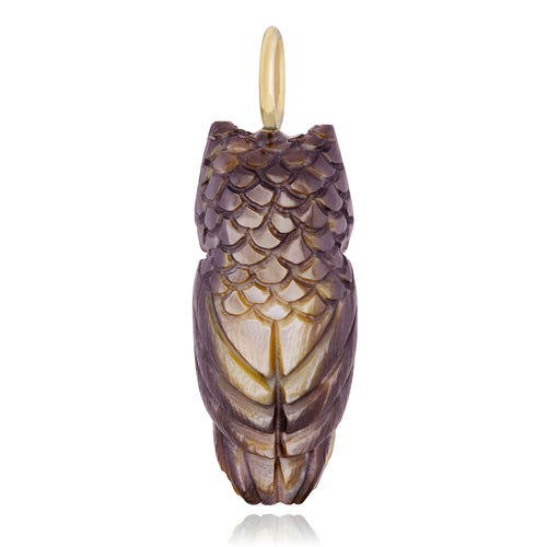 Copper Owl Shell & Diamond Pendant - "Copper Owl"