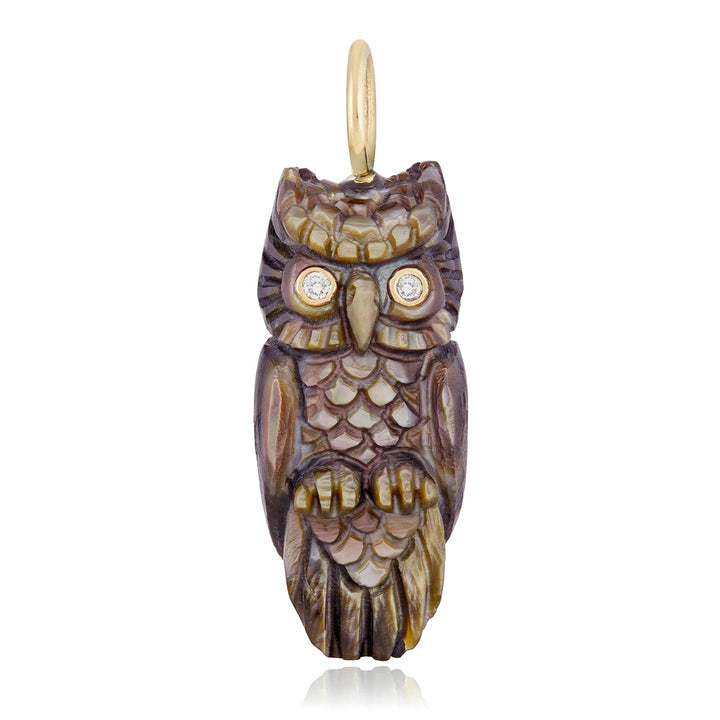 Penguin Wing Oyster Shell & Diamond Pendant - "Copper Owl"