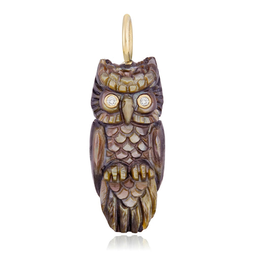 Copper Owl Shell & Diamond Pendant - "Copper Owl"