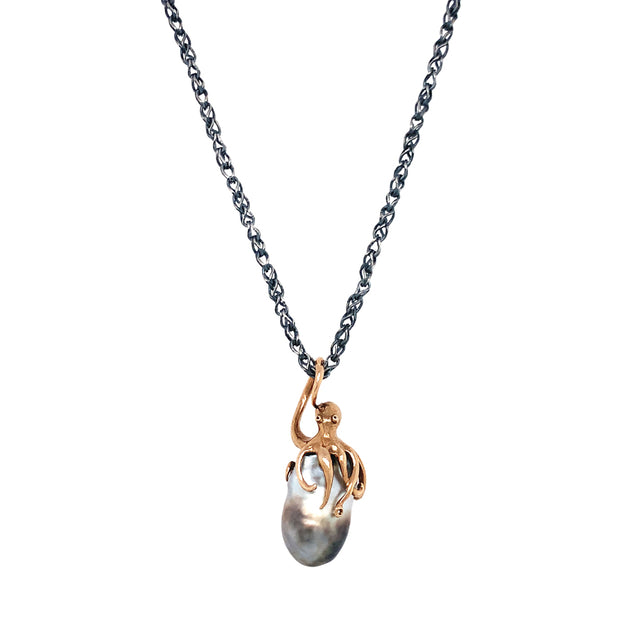 Hand-carved Bronze Cephalopod Necklace - "The Sqeeed"