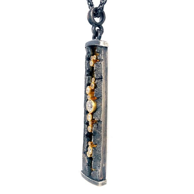 Sterling Silver and Gold Necklace with Diamonds - "Column"