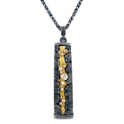 Sterling Silver and Gold Necklace with Diamonds - "Column"