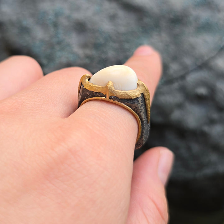 Sterling Silver & Yellow Gold Elk Ivory Ring - "Forrest King"