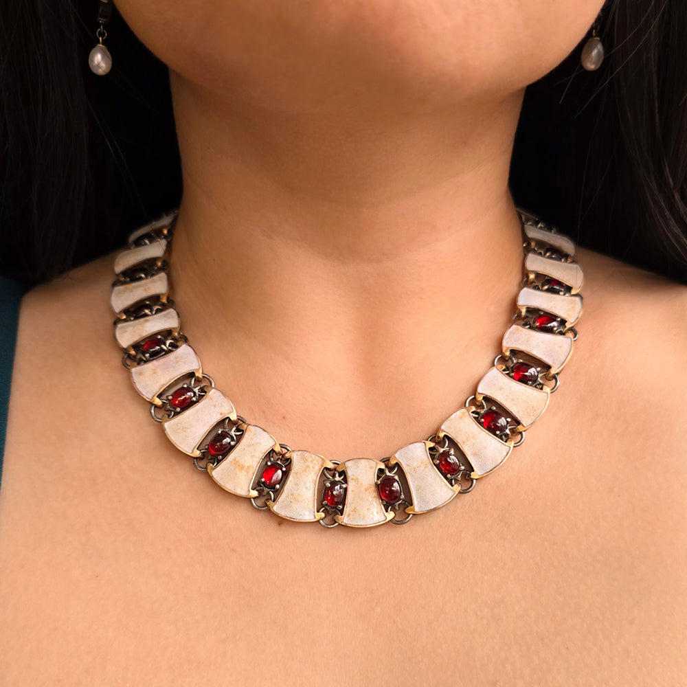 Garnet Byzantine Link Collar Necklace - "Garnet Seduction"
