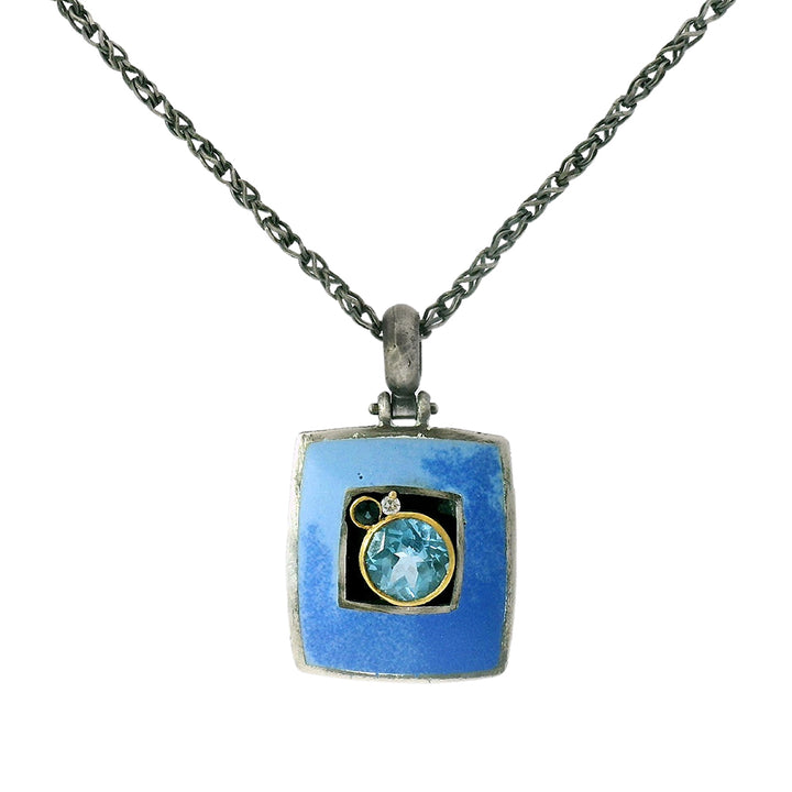 Blue Topaz, Sapphire, Diamond, & Enamel Necklace - "Clear Skies"