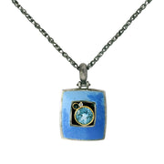 Blue Topaz, Sapphire, Diamond, & Enamel Necklace - "Clear Skies"