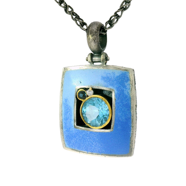 Blue Topaz, Sapphire, Diamond, & Enamel Necklace - "Clear Skies"