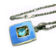 Blue Topaz, Sapphire, Diamond, & Enamel Necklace - "Clear Skies"