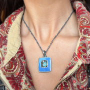 Blue Topaz, Sapphire, Diamond, & Enamel Necklace - "Clear Skies"