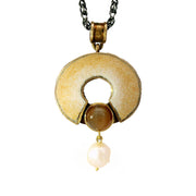 Moonstone, Pearl, & Enamel Necklace - "Peach Daze"