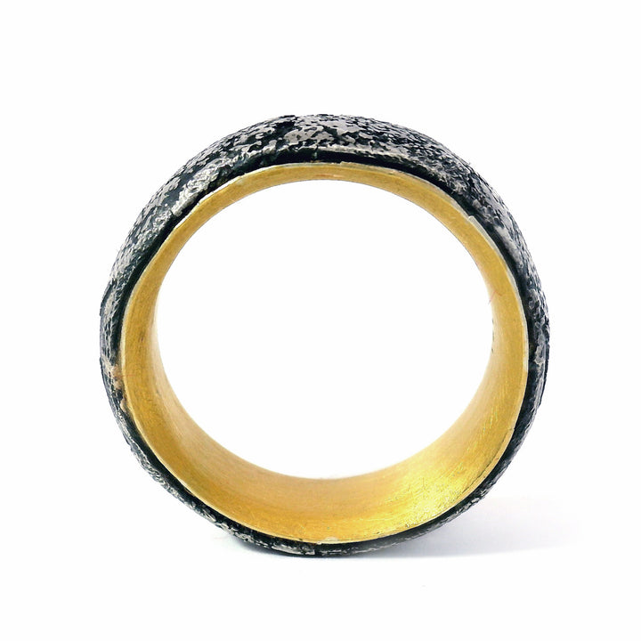 Sterling Silver and Yellow Gold Wide Band -"Two Clouds"