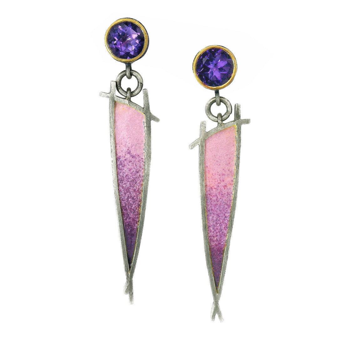 Silver & Gold Amethyst Drop Earrings - "Shoji"
