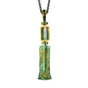 Parti Colored Tourmaline & Antiqued Bronze Drop Necklace - "Xiphos"