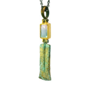 Parti Colored Tourmaline & Antiqued Bronze Drop Necklace - "Xiphos"