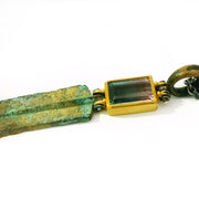 Parti Colored Tourmaline & Antiqued Bronze Drop Necklace - "Xiphos"