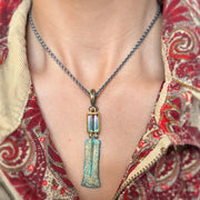 Parti Colored Tourmaline & Antiqued Bronze Drop Necklace - "Xiphos"