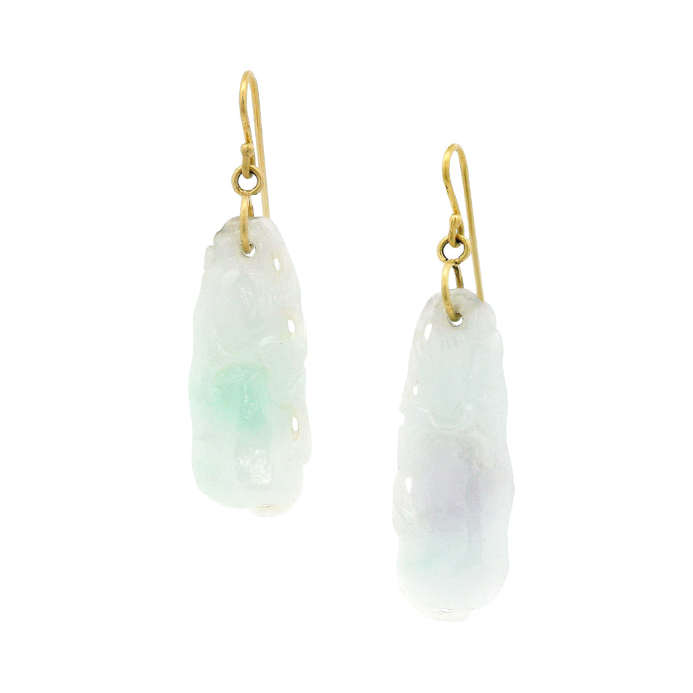 Vintage carved jadeite drop earrings in 18K yellow gold by Michael Jensen