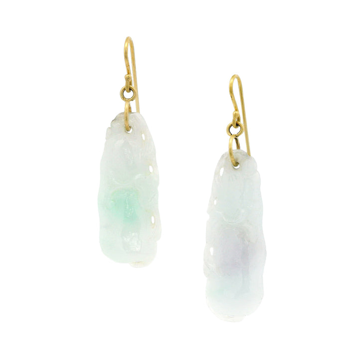 Vintage carved jadeite drop earrings in 18K yellow gold by Michael Jensen