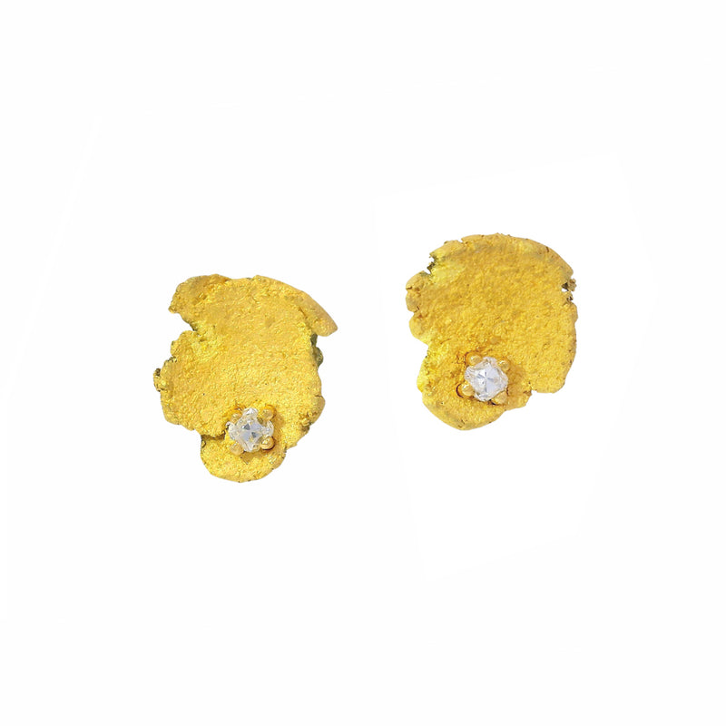22K Gold Diamond Statement Stud Earrings - "Golden Pool"