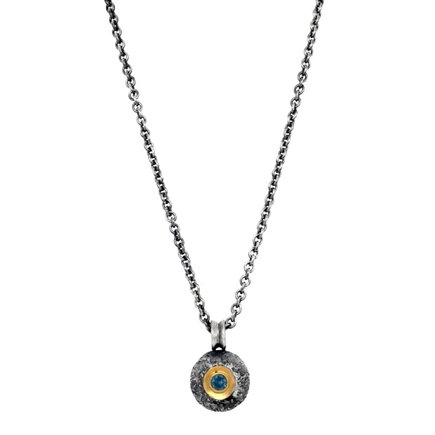 Montana Sapphire Silver & Gold Necklace - "Miniature Maru"