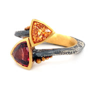 Spessartite & Rhodolite Garnet Two Stone Ring - "Bypass Vetus"