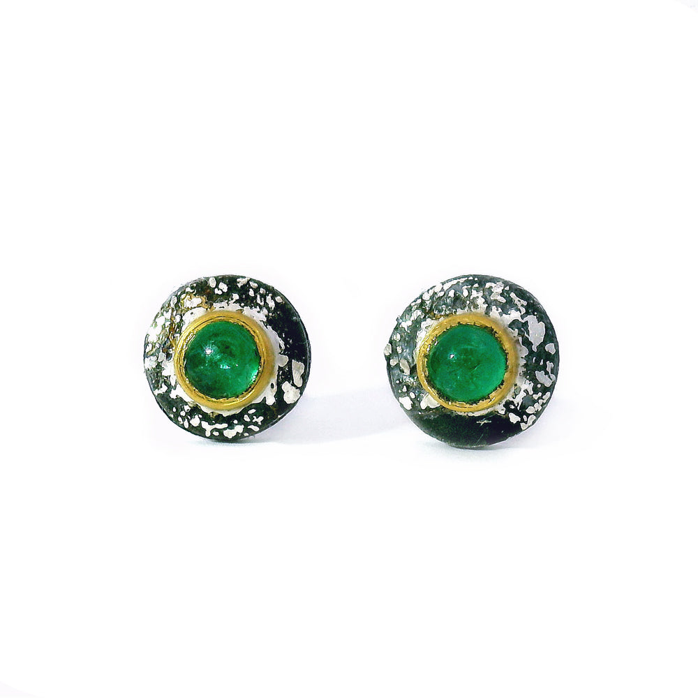 One-of-a-Kind Emerald Stud Earrings in Silver & Gold