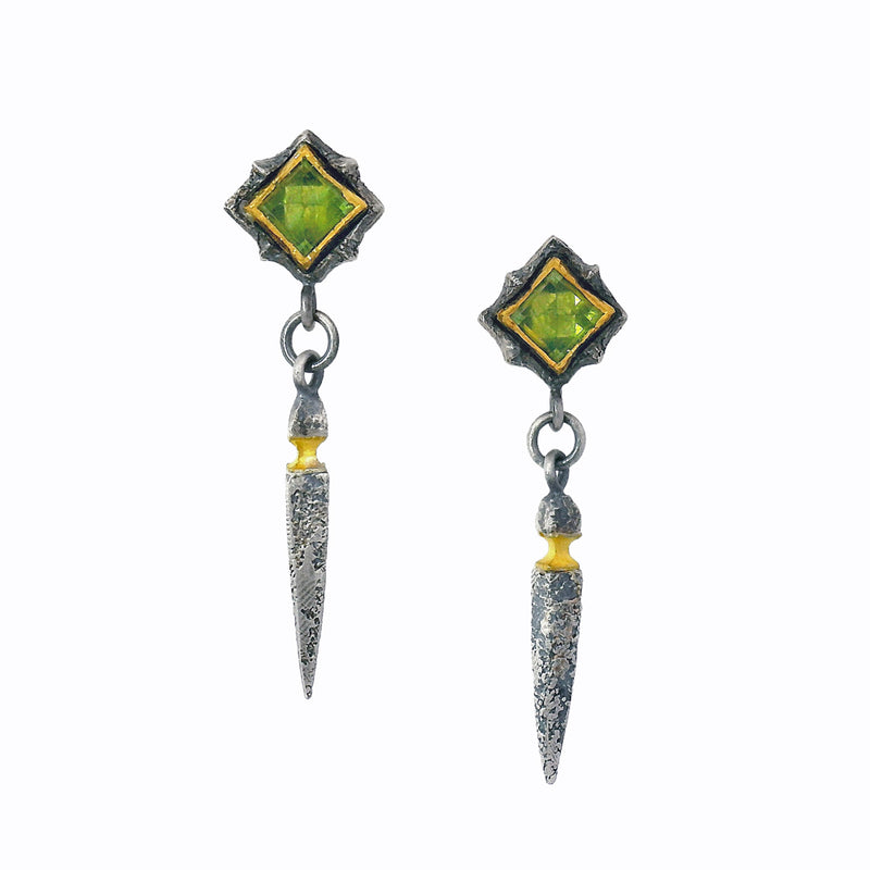 Green Tourmaline Drop Earrings - "Viridis Vetus"