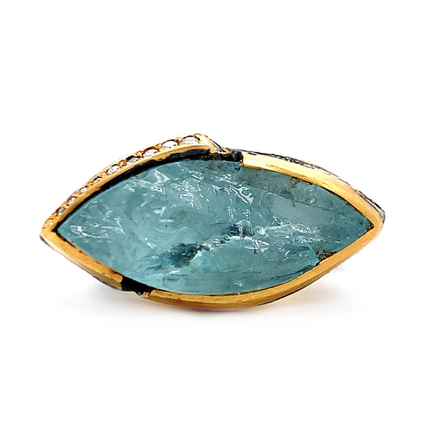 Aquamarine & Diamond Sterling Silver Ring - "Pleated"