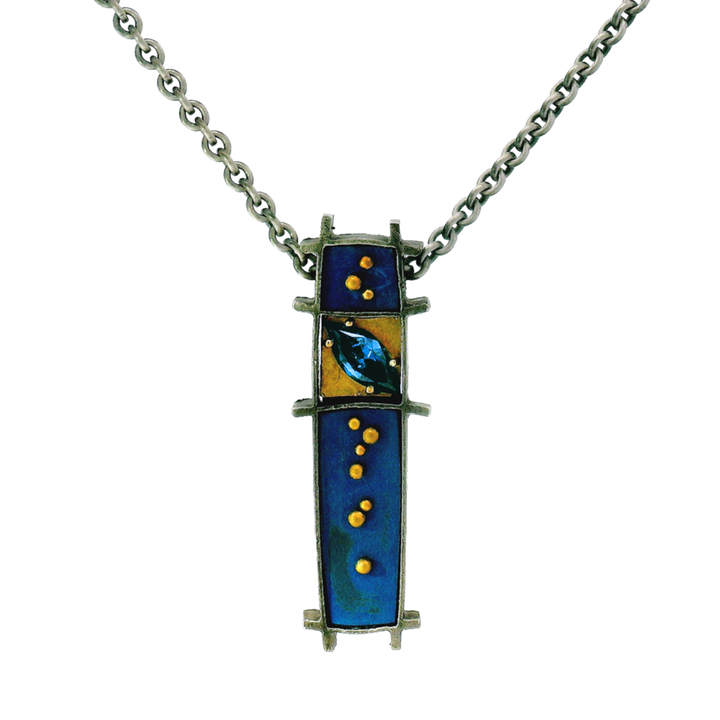 Diamond, Sterling Silver, & Gold Enamel Neckalce - "3 Box"
