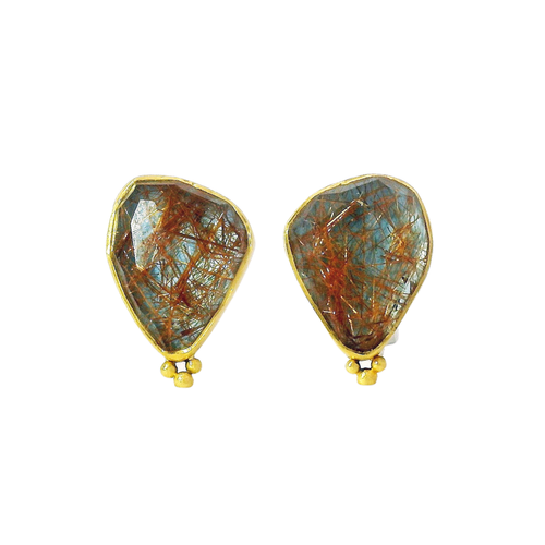Rutilated Quartz, Sterling Silver & Gold Earrings - "Stormglass"