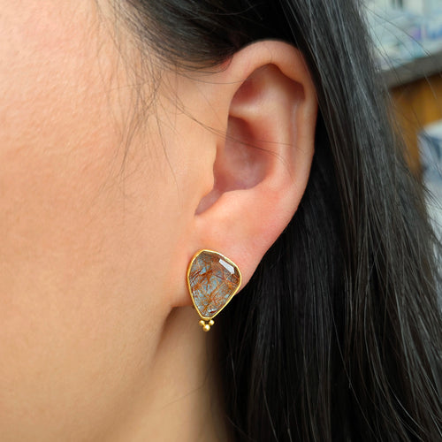 Rutilated Quartz, Sterling Silver & Gold Earrings - "Stormglass"