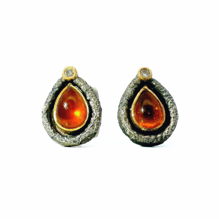 Spessartite Garnet & Diamond Stud Earrings - "Saffron Embers"