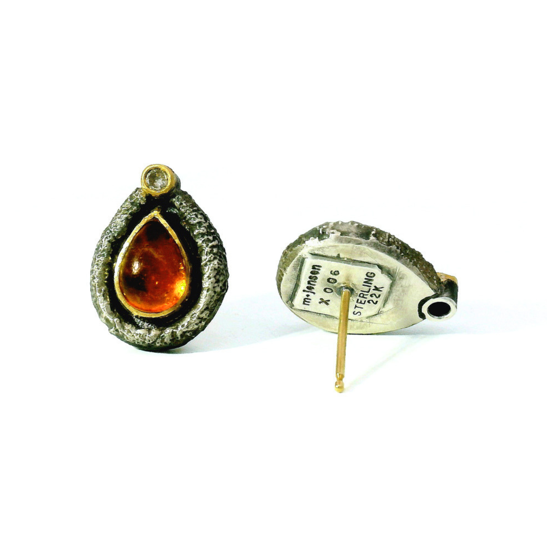 Spessartite Garnet & Diamond Stud Earrings - "Saffron Embers"