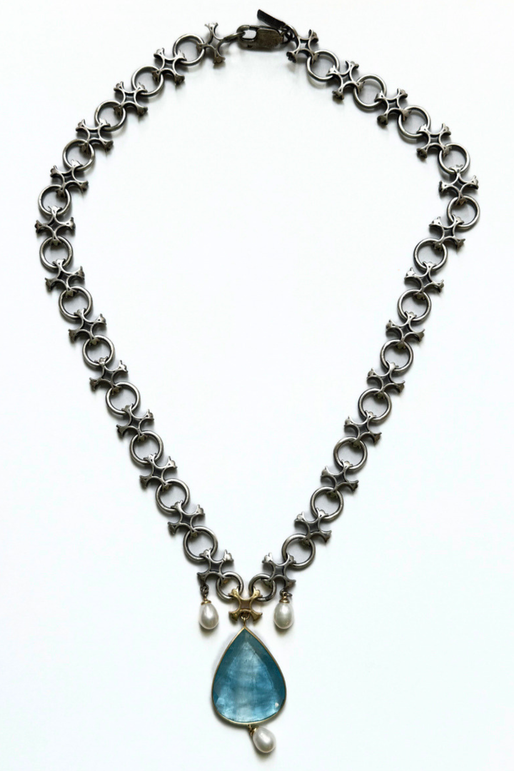 Aquamarine & Akoya Pearl Necklace - "Aquitaine"