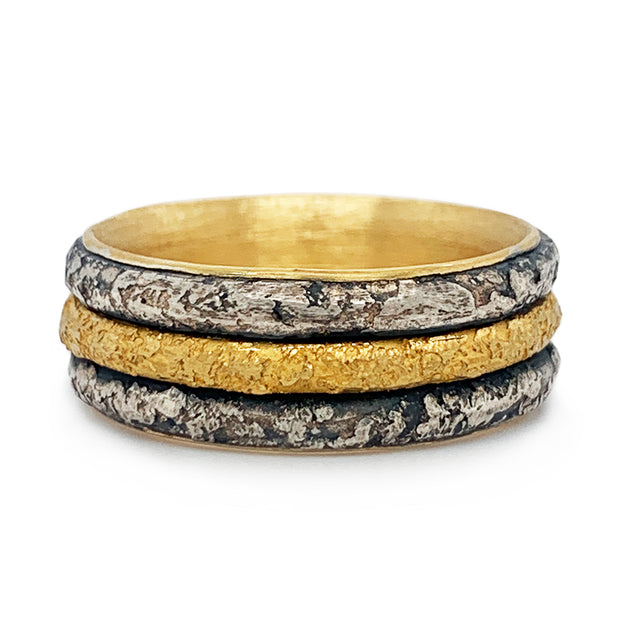 22K Yellow Gold & Sterling Silver Modular Band - "Vetus Three"