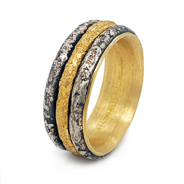 22K Yellow Gold & Sterling Silver Modular Band - "Vetus Three"