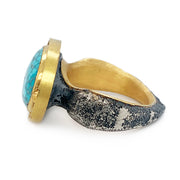 Turquoise, 22K Yellow Gold & Sterling Silver Ring - "Vetus"