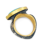Turquoise, 22K Yellow Gold & Sterling Silver Ring - "Vetus"