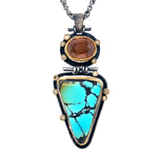 Sterling Silver, Gold, Turquoise & Cassiterite Necklace - "Western Sky"