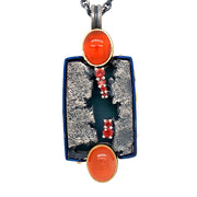 Fire Opal & Burgundy Sapphire necklace - "Rectangle of Color"