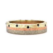 Tri-Color Gold Band with Black Diamonds- "Rainbow Trout"