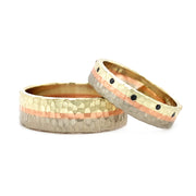 Tri-Color Gold Band with Black Diamonds- "Rainbow Trout"