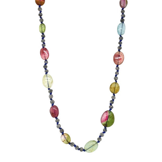 Tourmaline and Grey Diamond Beaded Necklace - "Mountain Blooms"