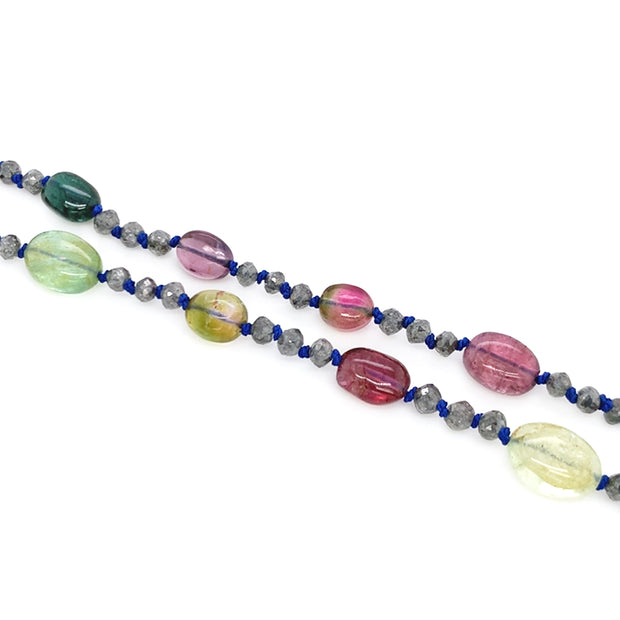 Tourmaline and Grey Diamond Beaded Necklace - "Mountain Blooms"