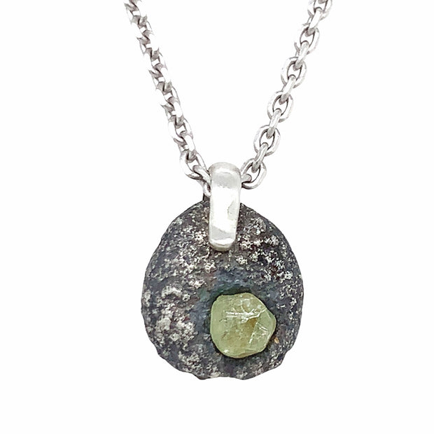 Sterling Silver & Montana Sapphire Pebble Necklace - "Pale Sage"