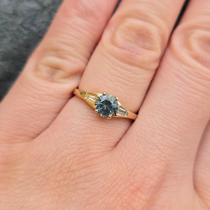 Montana Sapphire & Diamond Baguette Ring - "Prairie Thunder"